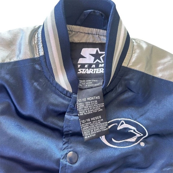 VTG Y2K Starter Penn State Nittany Lions Satin Bomber Jacket 12-18M Blue - Picture 5 of 7